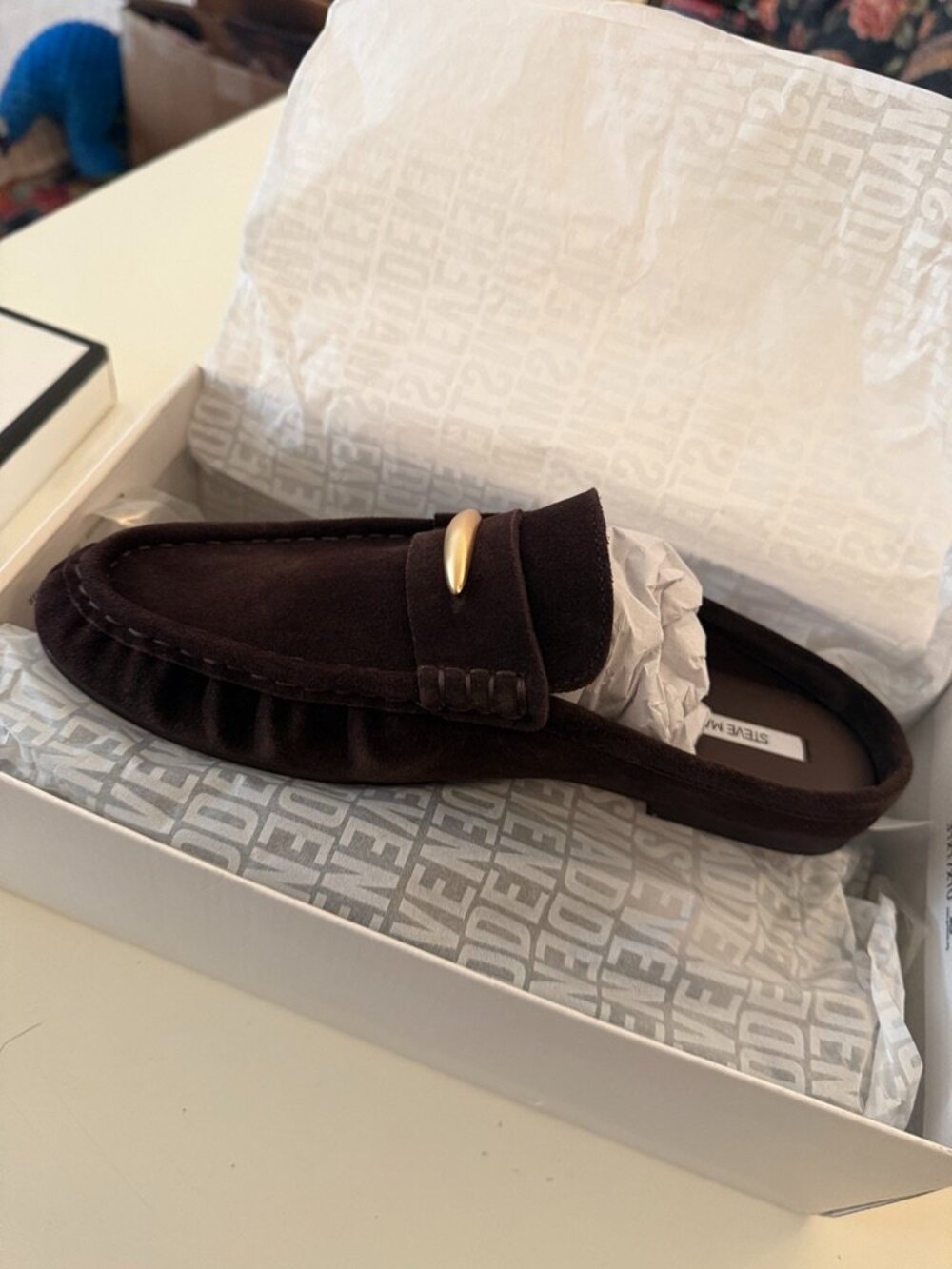 Steve Madden Rixy Metal Crescent Brown Suede Mule, Brand New $135 Value. Size 8
